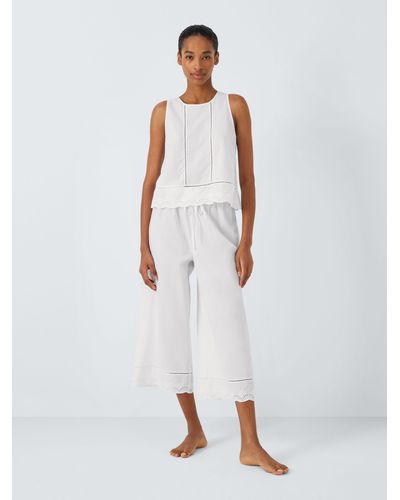 John Lewis Cadee Pointelle Sleeveless Cropped Pyjamas - White