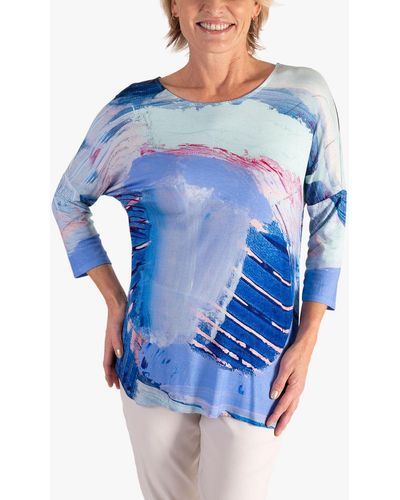 Chesca Butterfly Print Batwing Top - Blue