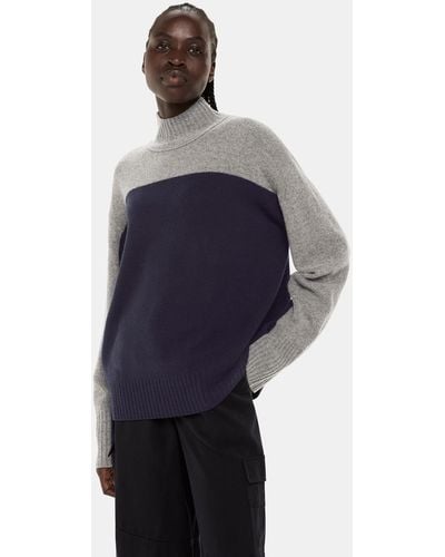 Whistles Wool Colour Block Funnel Neck - Blue