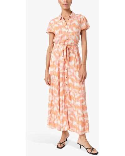Soaked In Luxury Arjana Maxi Short Sleeve Shirt Dress,tangerine Diffusion - Pink