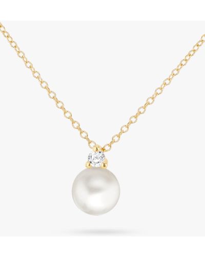 Ib&b 9ct Gold Freshwater Pearl & Cubic Zirconia Pendant Necklace - Natural