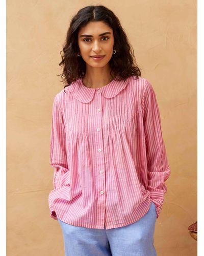 Brora Stripe Pintuck Shirt - Pink