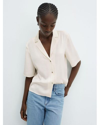 Mango Short Sleeve Satin Shirt - White