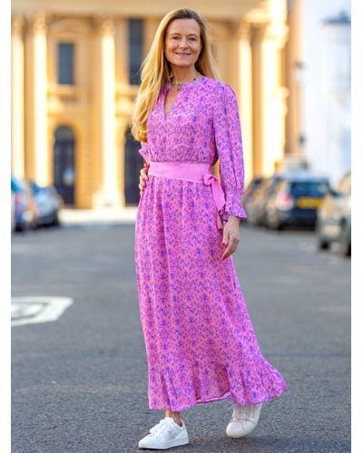 Aspiga Maeve Floral Print Contrast Belt Maxi Dress - Purple