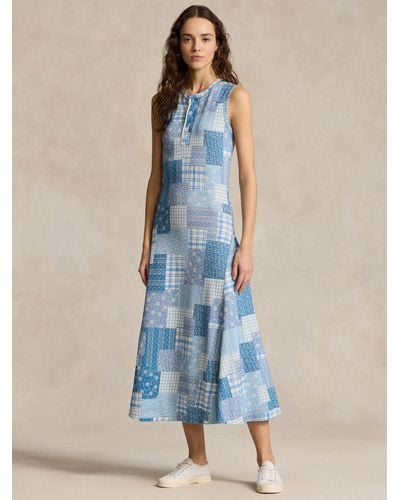 Polo Ralph Lauren Polo Patchwork Print Midi Dress - Blue