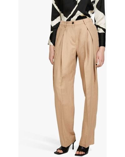 Sisley Pleat Detail Linen Blend Trousers - Natural