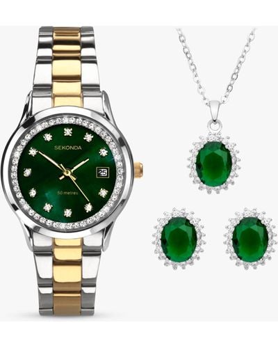Sekonda Catherine Crystal Bracelet Strap Watch - Green