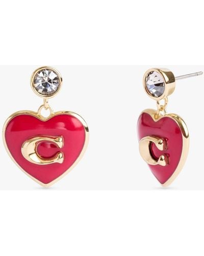 COACH Enamel And Crystal Heart Drop Earrings - Red
