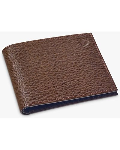 Aspinal of London Saffiano Leather 8 Card Single Billfold Wallet - Brown