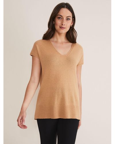 Phase Eight Wool Blend Safin V Neck Top - Natural