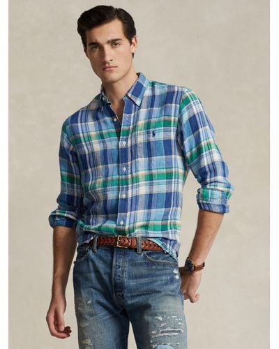Ralph Lauren Linen Long Sleeve Check Shirt - Blue
