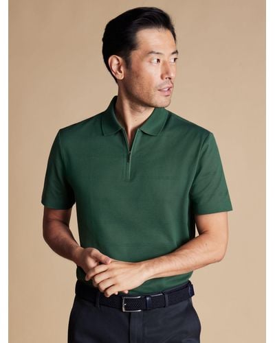 Charles Tyrwhitt Textured Popcorn Stripe Polo Shirt - Green