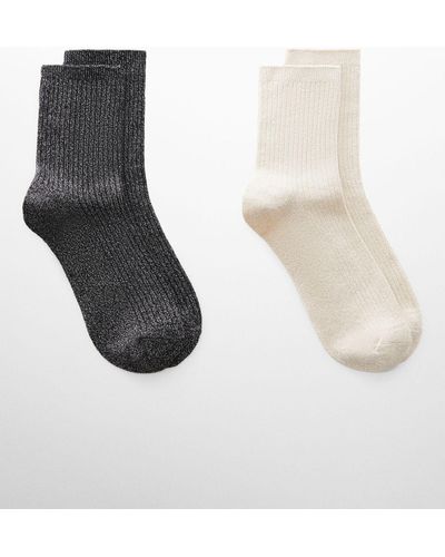 Mango Lucia Metallic Knit Socks - White