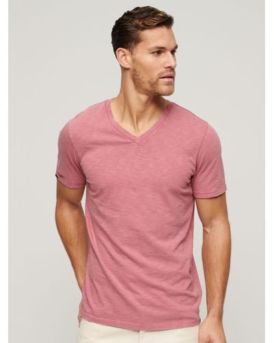 Superdry V-neck Slub Short Sleeve T-shirt - Pink