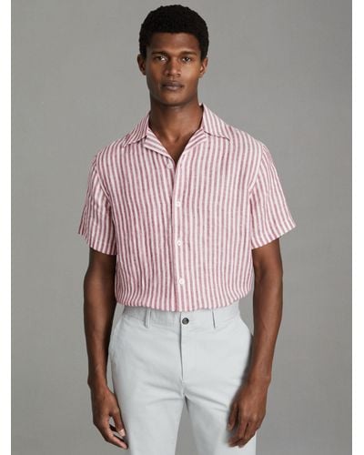Reiss Beldi Linen Short Sleeve Cuban Shirt - Multicolour