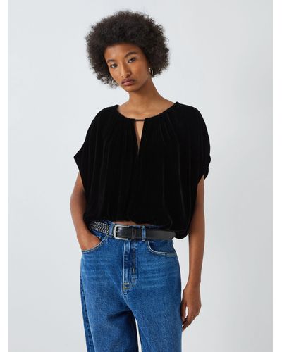 Velvet By Graham & Spencer Noa Velvet Elasticated Hem Top - Black