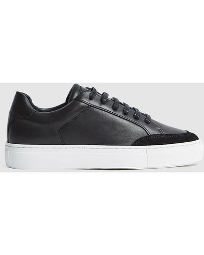 Reiss Ashley Leather And Suede Low Top Trainers - Black
