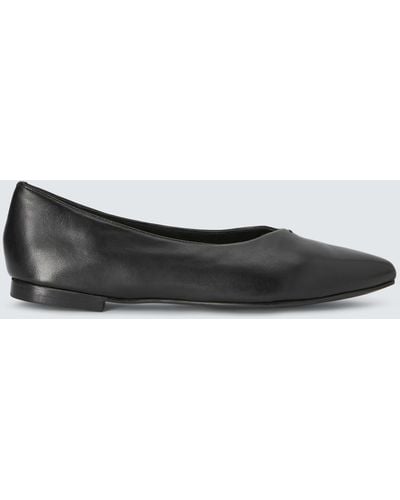 John Lewis Hallie Leather Pointed Toe Ballerina Court Shoes - Black