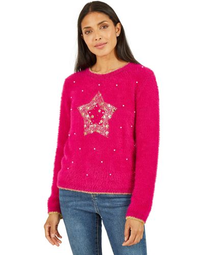 Yumi' Mela London Star Pearl Detail Christmas Jumper - Pink