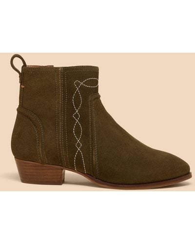 White Stuff Cedar Suede Embroidered Boot - Green
