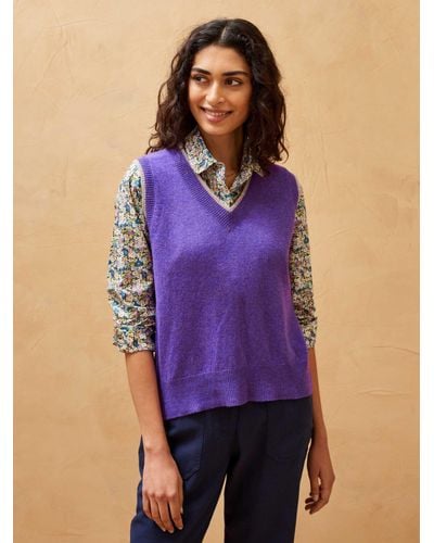 Brora Cashmere V Neck Tank Top - Purple