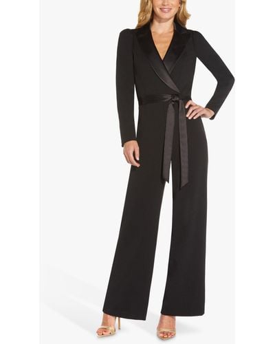 Adrianna Papell Knit Crepe Tuxedo Jumpsuit - Black
