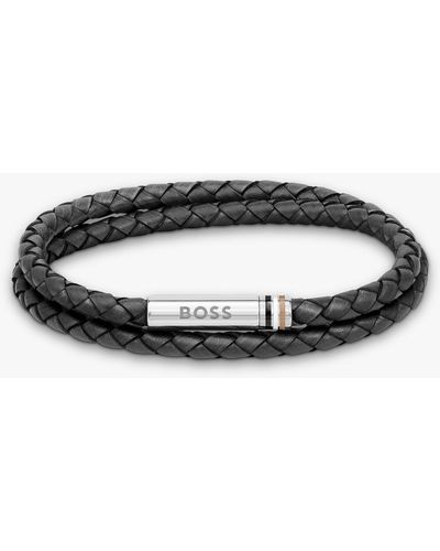 BOSS Boss Leather Double Braided Bracelet - Black