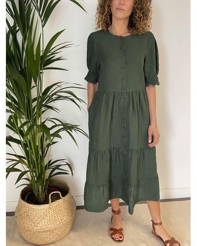 Baukjen Maxine Hemp Tiered Midi Shirt Dress - Green