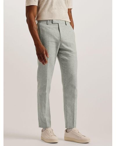 Ted Baker Damaskt Slim Cotton Linen Trousers - Multicolour