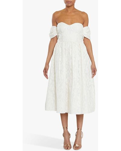 True Decadence Amelia Jacquard Bardot Midi Dress - White