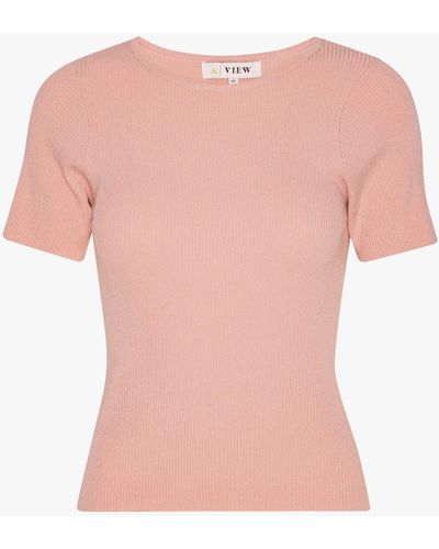 A-View Rib Knit Short Sleeve Top - Pink