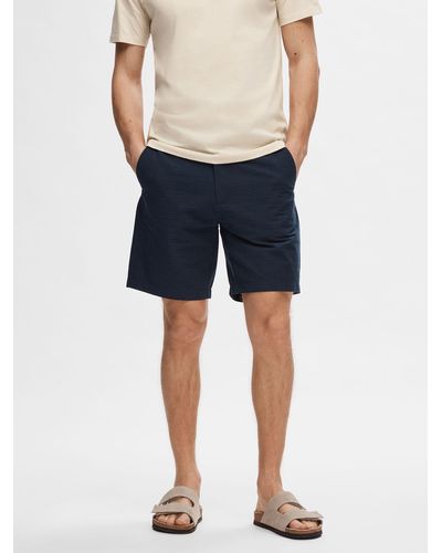 SELECTED Regular Fitted Seersucker Shorts - Blue