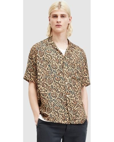 AllSaints Leo Paisley Short Sleeve Shirt - Natural