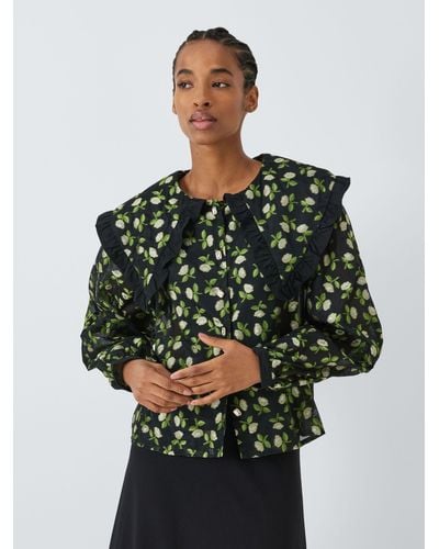 Sister Jane Dream Floral Jacquard Statement Collar Shirt - Green