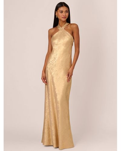 Adrianna Papell Foil Mermaid Halterneck Gown - Natural