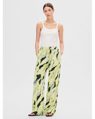 SELECTED Lilian Abstract Print Wide Leg Trousers - Green