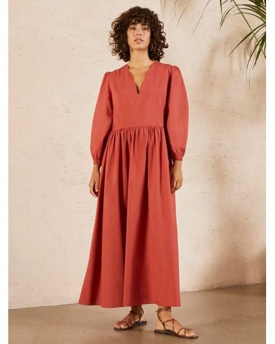 Great Plains Crisp Cotton Maxi Dress - Red