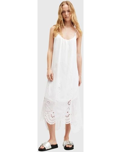 AllSaints Areena Embroidered Midi Dress - White