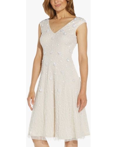 Adrianna Papell Floral Bead Cocktail Dress - White