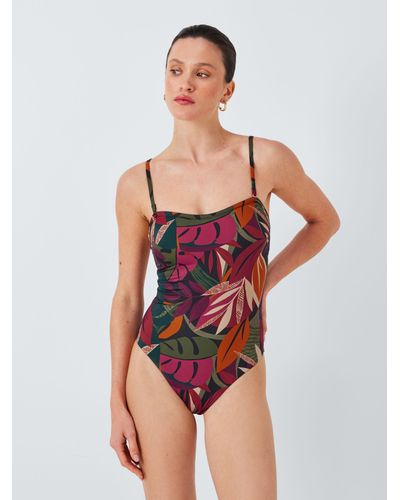 John Lewis Coco Leaf Print Swimsuit - Red
