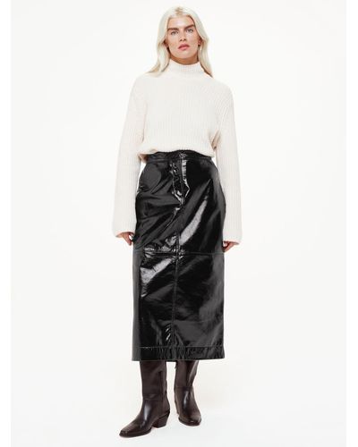 Whistles Petite Rachel Midi Leather Skirt - White
