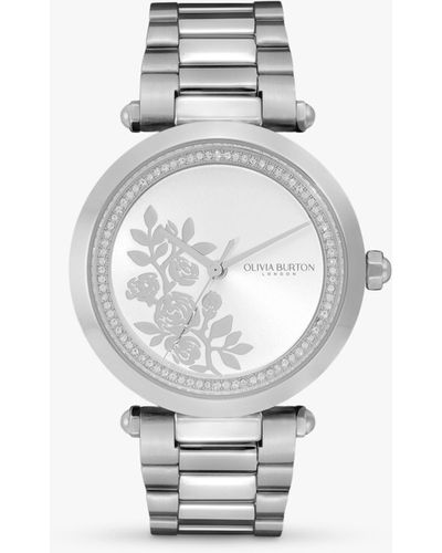 Olivia Burton T Bar Floral Bracelet Strap Watch - White