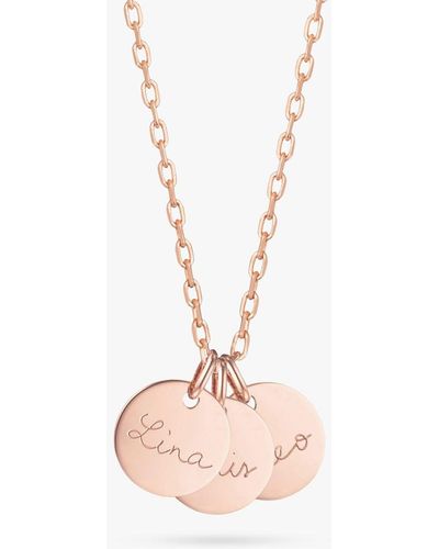 Merci Maman Personalised Name 3 Disc Charm Pendant Necklace - Pink