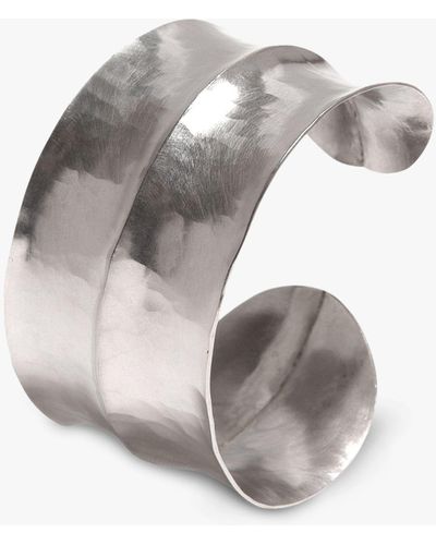 Dower & Hall Sterling Silver Double Concave Hammered Cuff - Grey