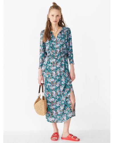 Hush Shelly Painted Floral Midi Dress - Blue