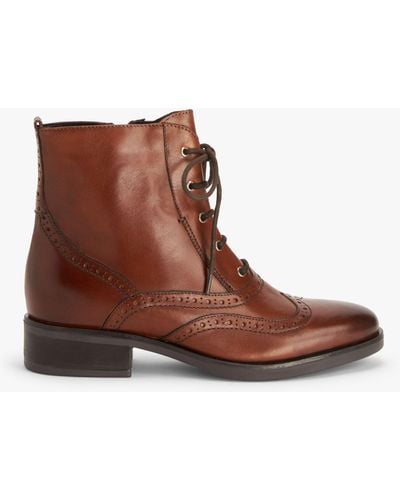 John Lewis Camie Leather Brogue Detail Lace Up Ankle Boots - Brown
