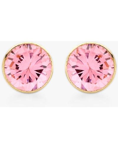 Ib&b 9ct Gold Round Cubic Zirconia Stud Earrings - Pink