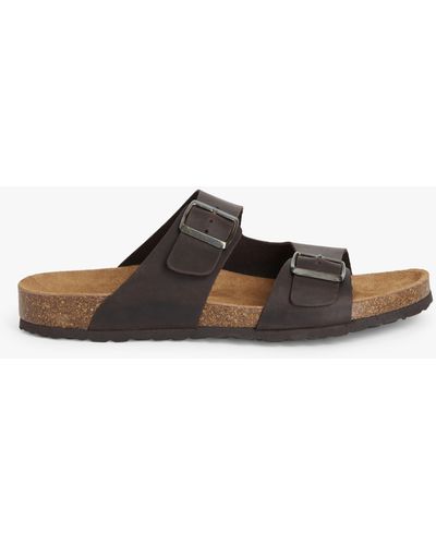 John Lewis Two Strap Footbed Leather Sandals - Brown