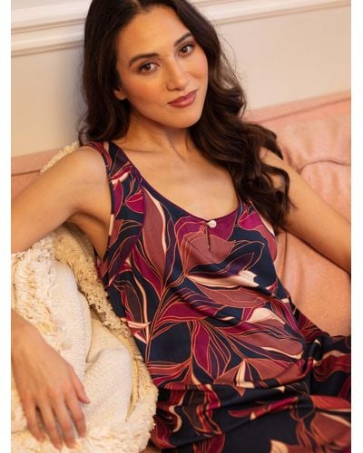 Fable & Eve Southbank Leaf Print Long Nightdress - Brown