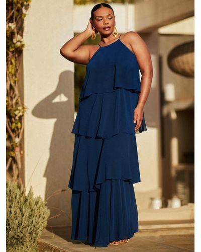 Live Unlimited Curve Ruffle Tiered Maxi Dress - Blue